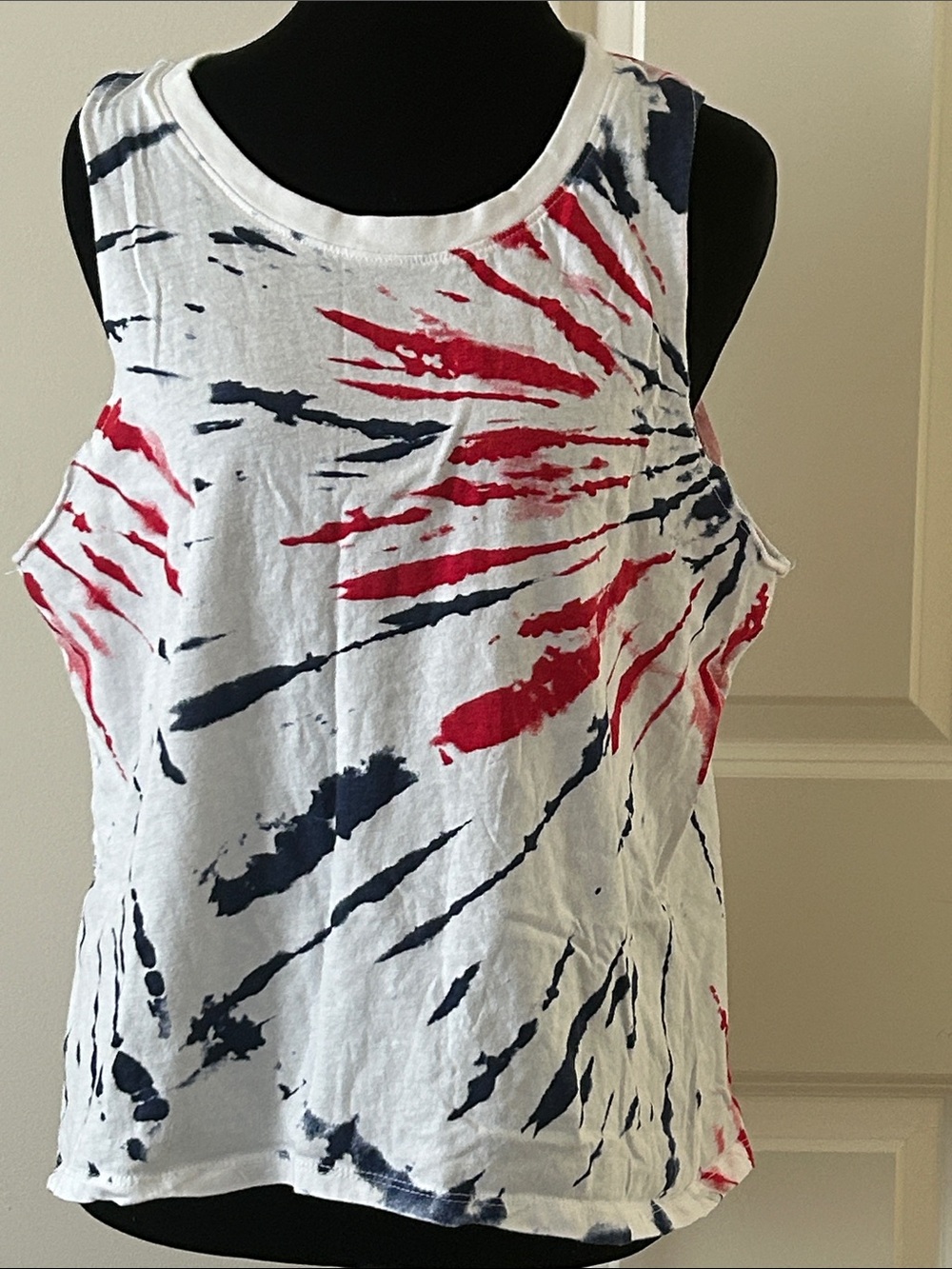 Grayson Threads Red, White, and Blue Tie-Dye Tank Top.